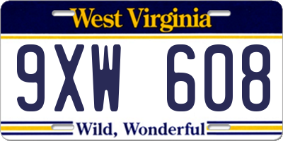 WV license plate 9XW608