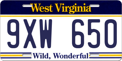 WV license plate 9XW650