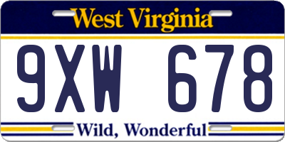 WV license plate 9XW678