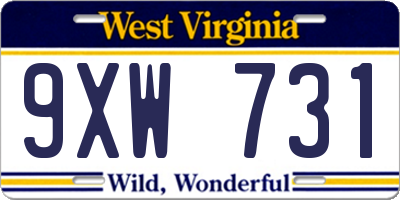WV license plate 9XW731