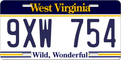 WV license plate 9XW754