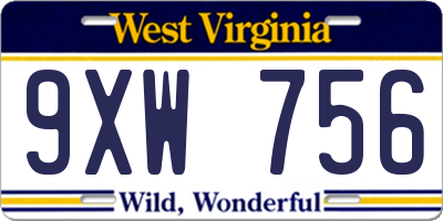 WV license plate 9XW756