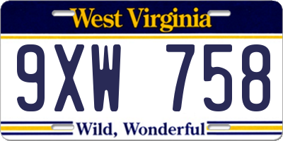 WV license plate 9XW758