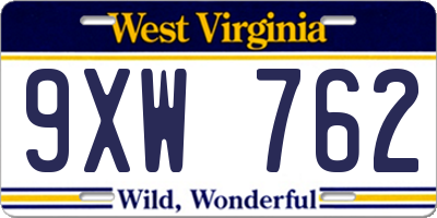 WV license plate 9XW762