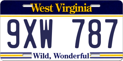 WV license plate 9XW787