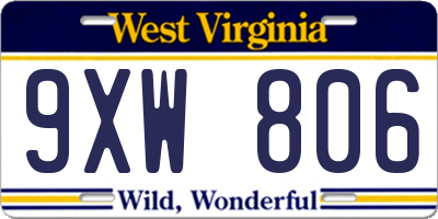 WV license plate 9XW806