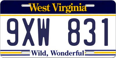 WV license plate 9XW831