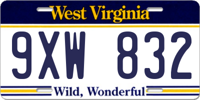 WV license plate 9XW832