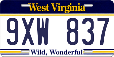 WV license plate 9XW837