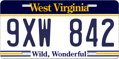 WV license plate 9XW842