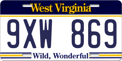WV license plate 9XW869