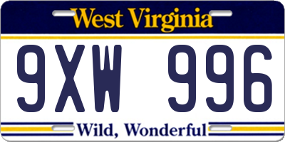 WV license plate 9XW996