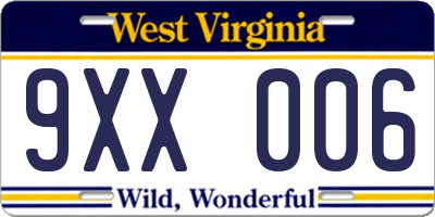 WV license plate 9XX006