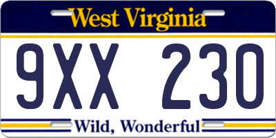 WV license plate 9XX230