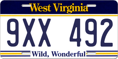 WV license plate 9XX492