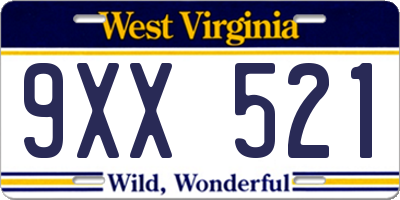 WV license plate 9XX521