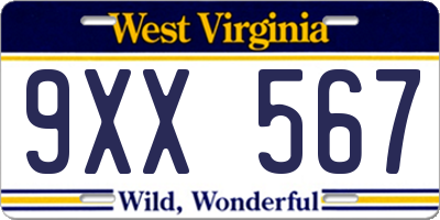 WV license plate 9XX567