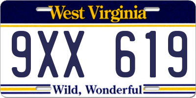 WV license plate 9XX619