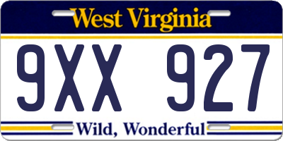 WV license plate 9XX927