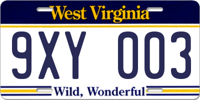 WV license plate 9XY003