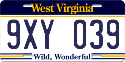 WV license plate 9XY039