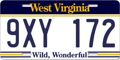 WV license plate 9XY172