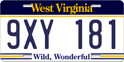 WV license plate 9XY181