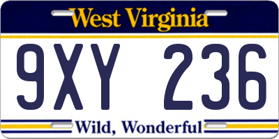 WV license plate 9XY236