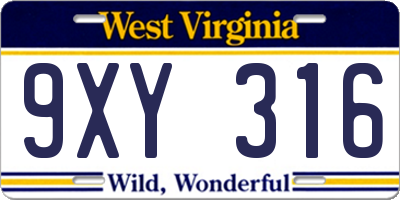 WV license plate 9XY316