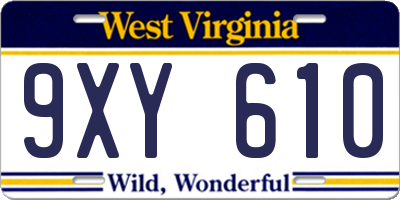 WV license plate 9XY610