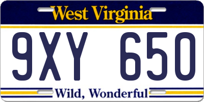 WV license plate 9XY650