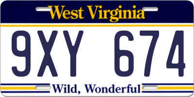 WV license plate 9XY674