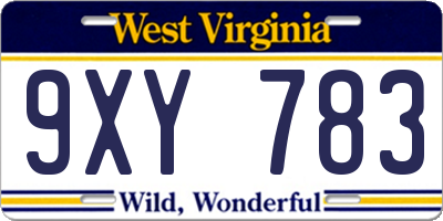 WV license plate 9XY783