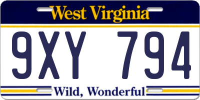 WV license plate 9XY794