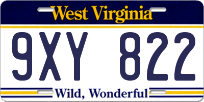 WV license plate 9XY822
