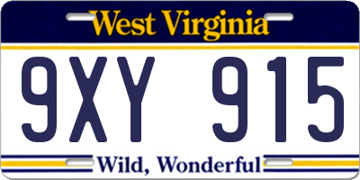 WV license plate 9XY915