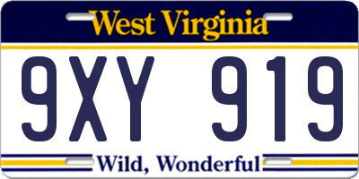 WV license plate 9XY919