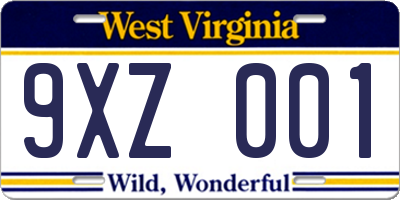 WV license plate 9XZ001