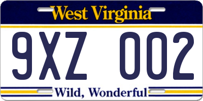 WV license plate 9XZ002