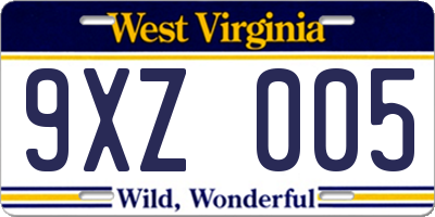 WV license plate 9XZ005