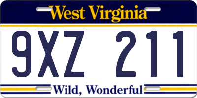 WV license plate 9XZ211