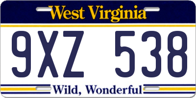 WV license plate 9XZ538