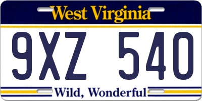 WV license plate 9XZ540