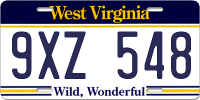 WV license plate 9XZ548
