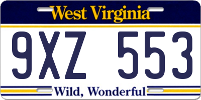 WV license plate 9XZ553