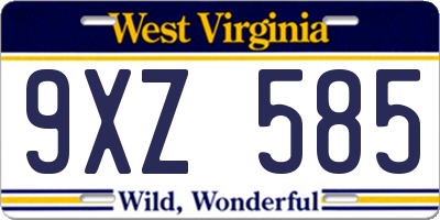 WV license plate 9XZ585