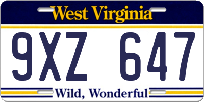 WV license plate 9XZ647