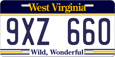 WV license plate 9XZ660