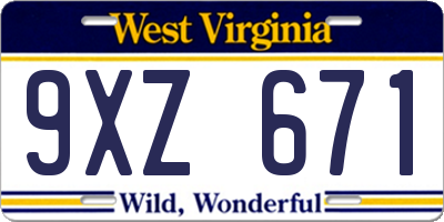 WV license plate 9XZ671