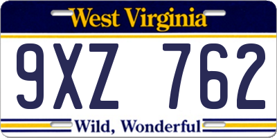 WV license plate 9XZ762
